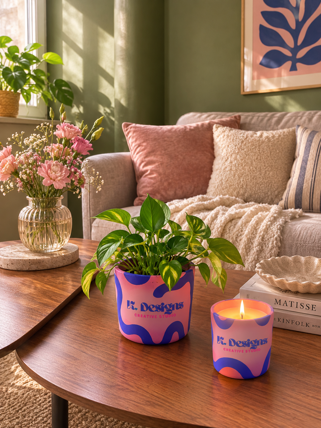 THE RIGHT MATCH - Handpainted Pot & Organic Candle